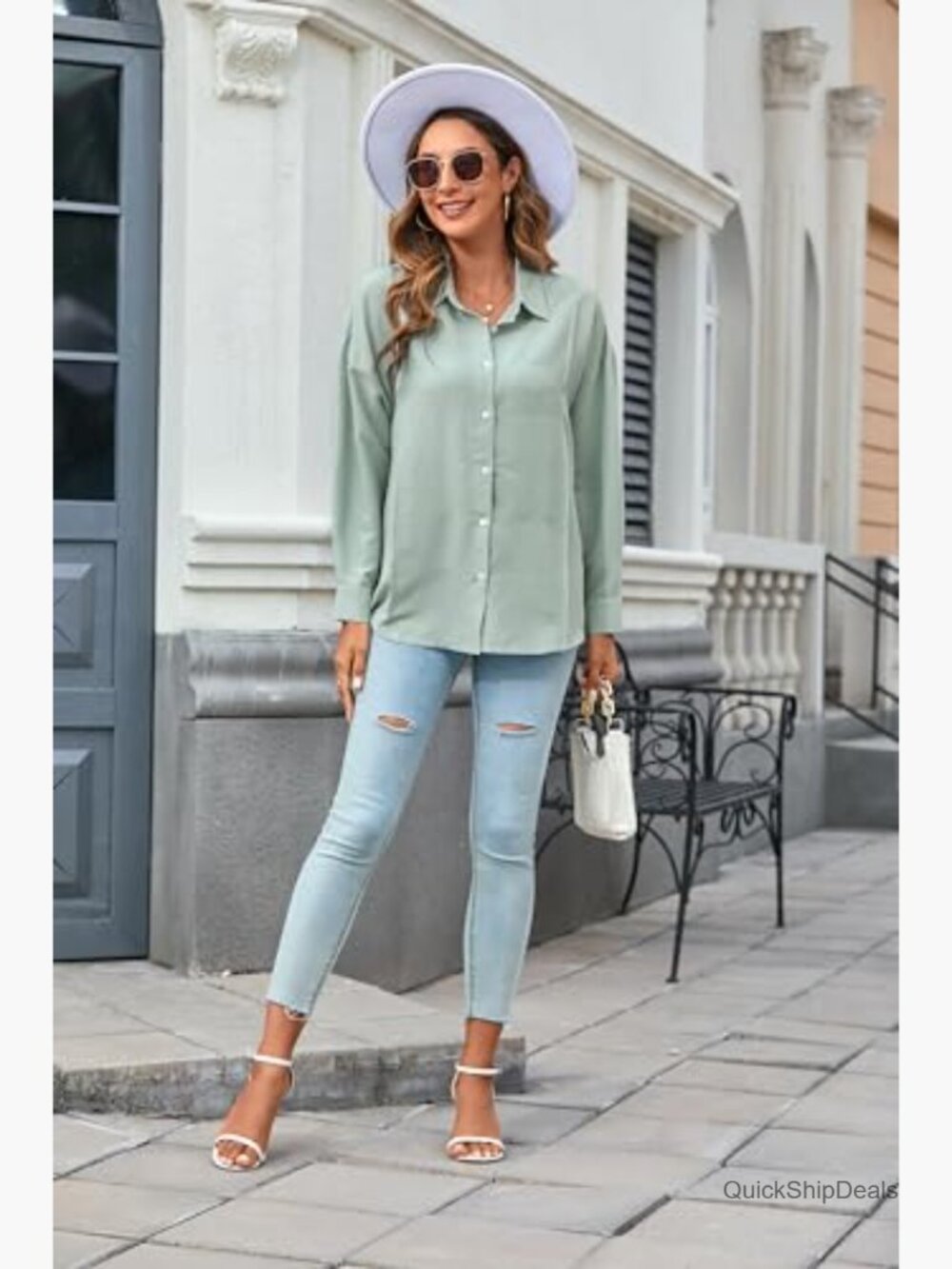 Oversized Button Down Shirt Long Sleeve Gauze Blouse Casual Dressy - Picture 5 of 7